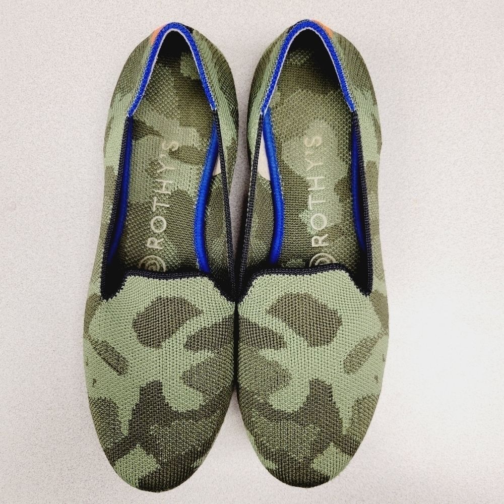 ROTHY'S Olive Camo Rounded Toe Slip-On Loafers Flats Shoes